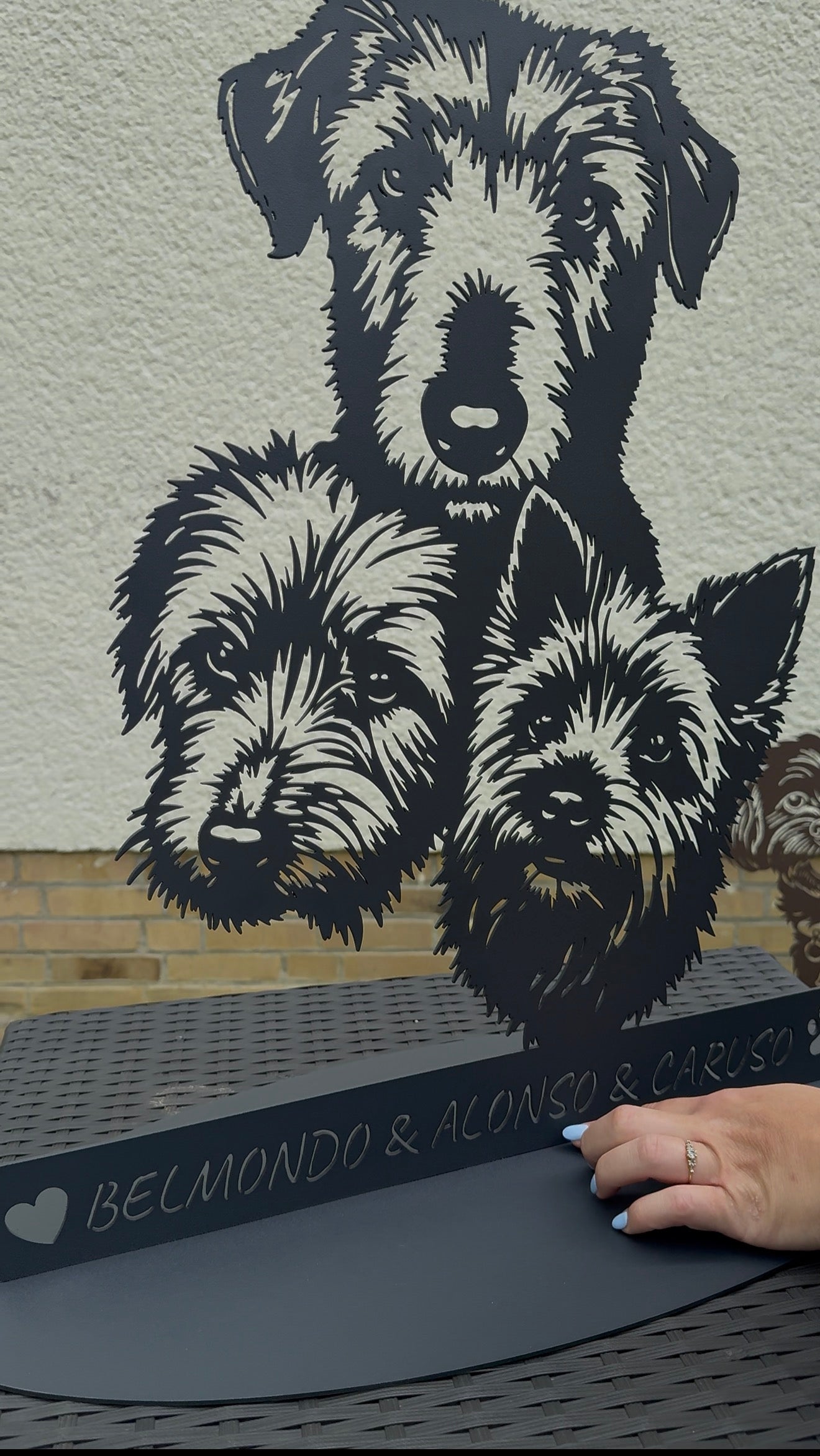 Drei Hunde, ein Metallportrait – Belmondo, Alonso & Caruso | MyMetalPet