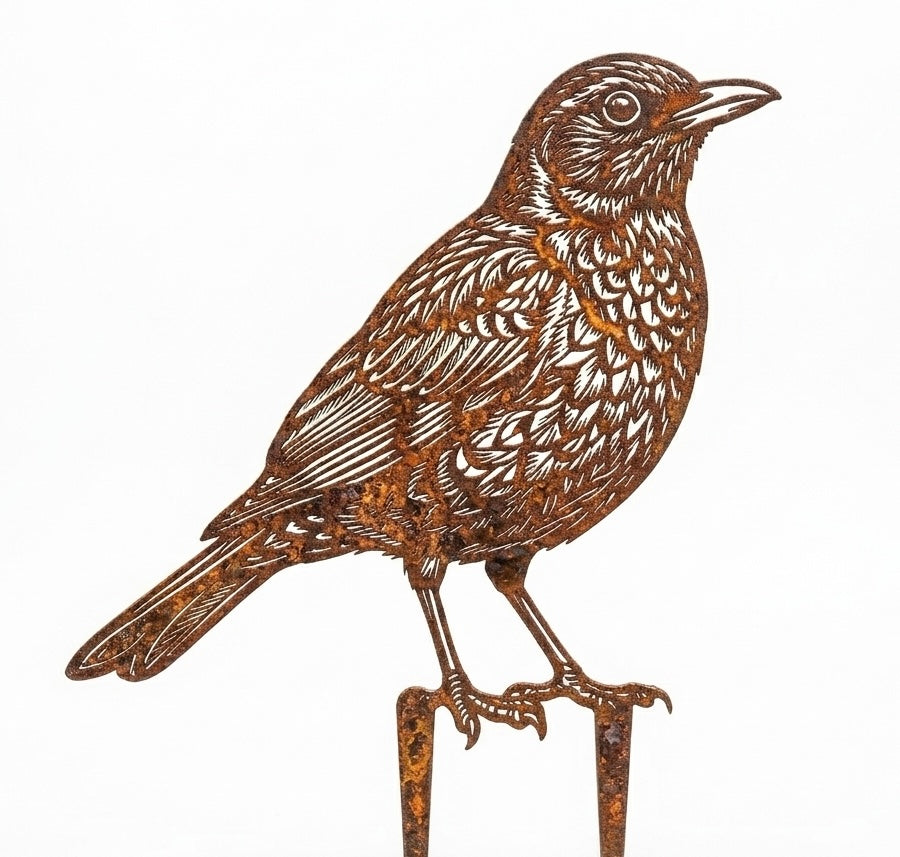 Amsel Gartenstecker aus Metall – Hochwertige Edelrost Garten-Deko