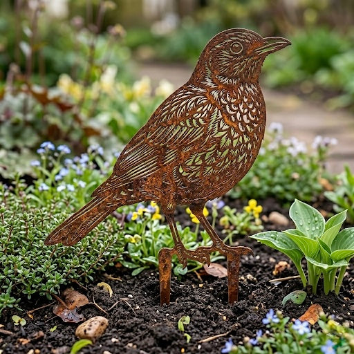 Amsel Gartenstecker aus Metall – Hochwertige Edelrost Garten-Deko