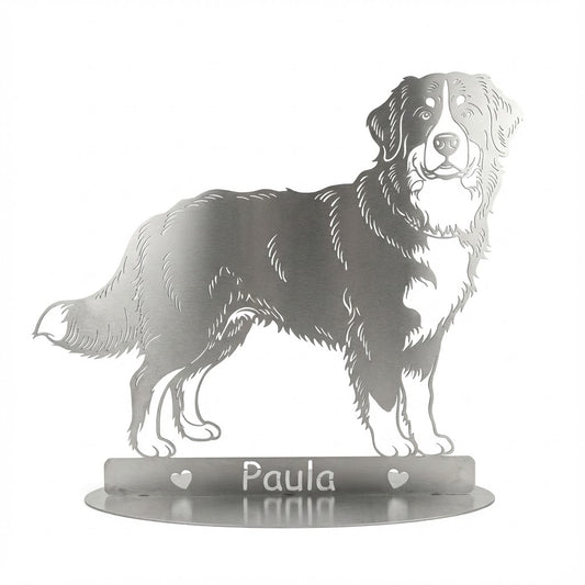 Metallporträt Berner Sennenhund Paula in Silber für den Innenbereich