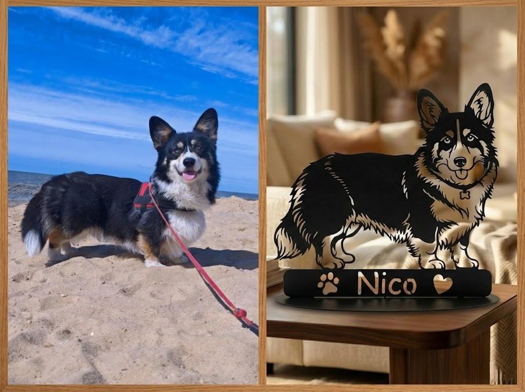 Individuelles Metall-Portrait deines Haustiers zum Aufstellen – personalisiert nach deinem Foto